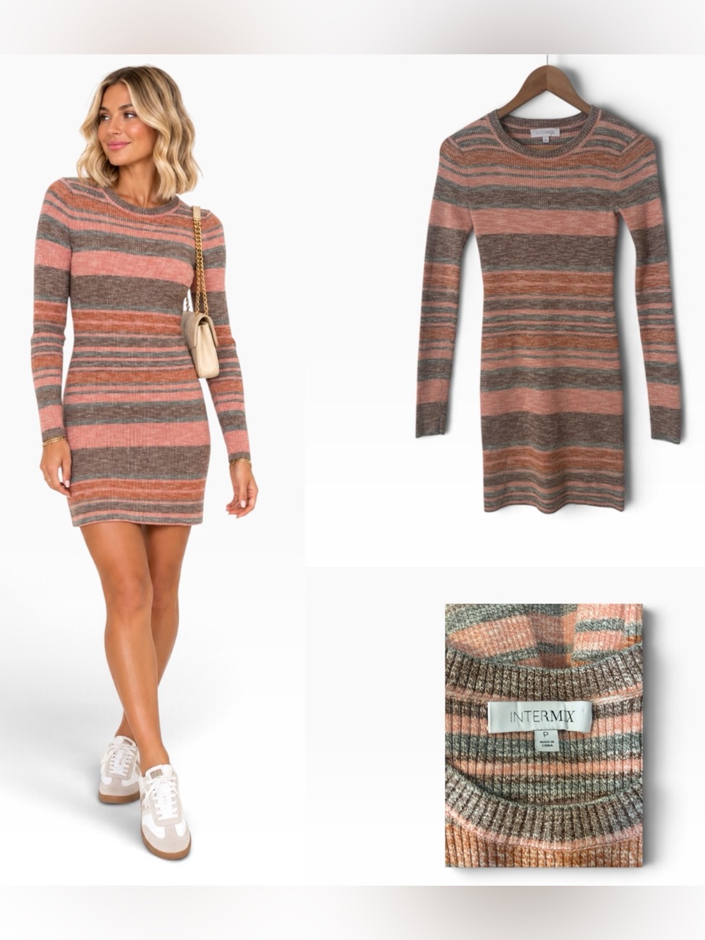 Intermix Striped Knit Mini Dress - Size XS